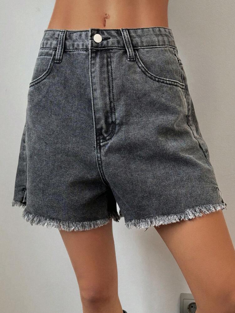 Women's Denim Gray Washed Shorts Y2k Jorts Summer