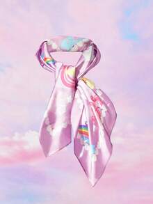 My Little Pony X SHEIN 时尚甜美可爱浅紫色光滑柔软缎面方巾独角兽卡通印花真丝围巾头巾，适合作为礼物户外旅行拍照搭配 - 彩色 - 查看 8