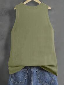 Airaco 女士纯色圆领休闲百搭日常针织上衣 - 綠色 - 查看 2