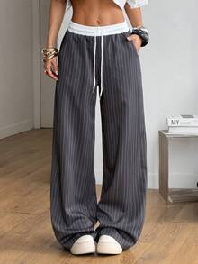 Coolane 女士休闲宽松格纹阔腿裤 - 灰色 - 查看 6