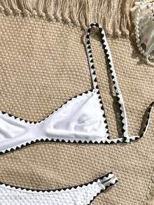 Swim Vcay Spring/Summer Knit Jacquard Wireless Camisole Top And Swim Shorts Women's Vacation Beach Swimsuit Set - White - View 4