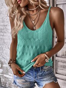 EMERY ROSE Solid Color Spaghetti Strap Sleeveless Casual Knit Top, Summer - Green - View 6