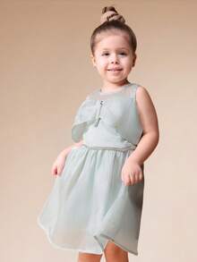 SUMWON Girls Sleeveless Chiffon A-Line Dress With Bow Detail And Waist Tie Perfect For Special Occasions Wedding Parties Birthday Celebrations Holiday Events - Green - View 3