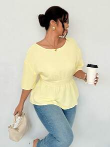 Firerie 大码夏季休闲纯色系带露背蝴蝶结装饰衬衫 女士休闲装 女士夏季上衣 女士上衣和衬衫 女士春季服装 - 淡黃色 - 查看 7