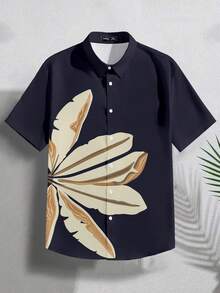 VIVINTIMO Men's Navy Blue Floral Print Vacation Shirt - Black - View 3
