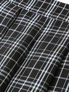 Sweetra Falda casual plisada con estampado de cuadros para tallas grandes - Negro - Ver 4