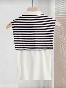 Franclia Camiseta de tirantes acanalada con cuello de chal, ajustada y con media cartera, para mujer, para primavera/verano - Blanco - Ver 2
