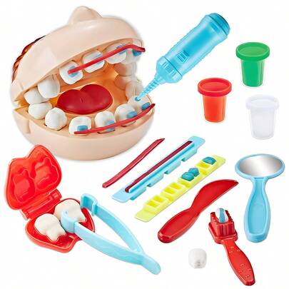 MINKOJA 1 Dentist Clay Set, Children's Dental Tool Set With Drilling And Filling Tools, Doctor-Themed DIY Creative Toy Set, Suitable For Boys And Girls Aged 3 And Above, Includes Dentist Molds, Model Accessories, Three Cans Of Colored Clay, Clay, Play-Dough, Party Game Activities, Arts And Crafts Gift, Birthday Party Gift, Holiday Gift,Easter.