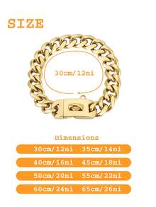 Strong Stainless Steel Dog Collar, Golden Cuban Chain, Buckle Lock, Pet Training Collar, Metal Necklace - Gold - View 8