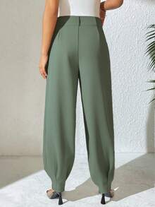 Xyvia Women's Elegant High-Waisted Double-Buckle Pleated Straight-Leg Casual Pants, Suitable For Spring And Autumn - Green - View 2