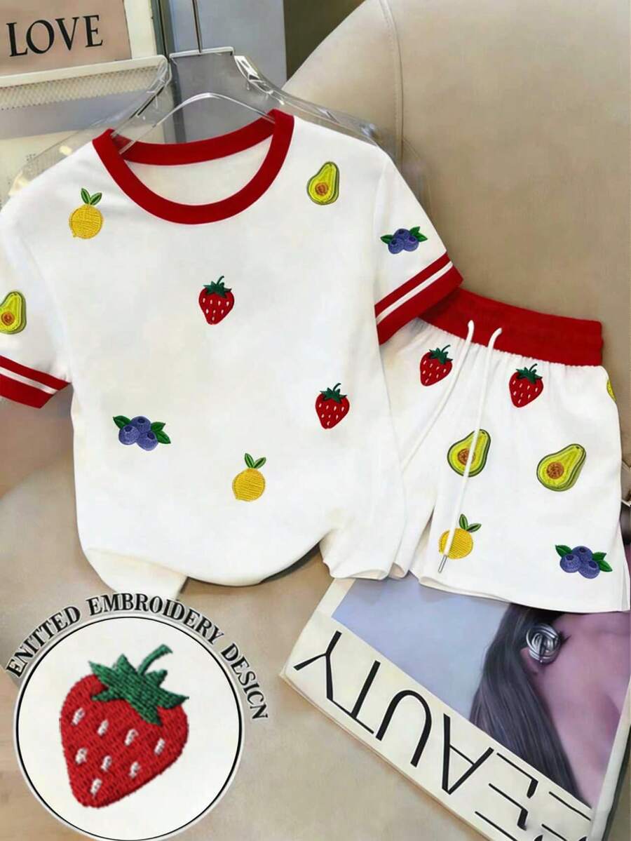 Resyla Women's Casual Fruit Print T-Shirt And Shorts 2 Pieces Set, Summer - Multicolor - View 1