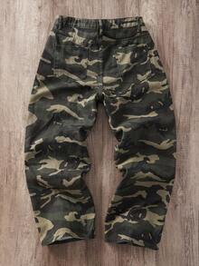 Manfinity Joysei Street Fashion Camouflage Niche Design Double Waistband Pocket Loose Wide-Leg Jeans - Army Green - View 2