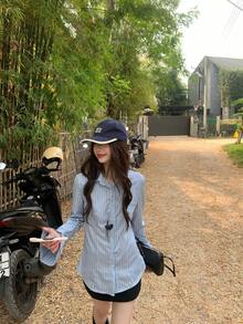 K-Vae 蓝色长袖休闲时尚衬衫 - 藍色 - 查看 5