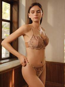 2pcs Women Retro Blue Sexy Lingerie Set - Champagne - View 5