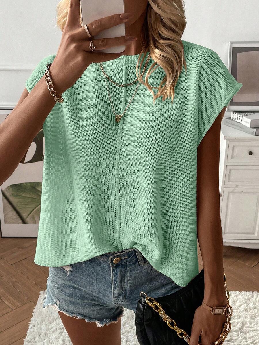 EMERY ROSE Áo vest len tay cánh dơi màu trơn dáng rộng dành cho nữ, thích hợp mặc mùa hè. - màu xanh lá - Xem 1