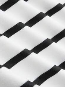 Franclia Áo hai dây nữ thanh lịch, kẻ sọc, xẻ vai bất đối xứng, thích hợp cho kỳ nghỉ. - Đen và trắng - Xem 4