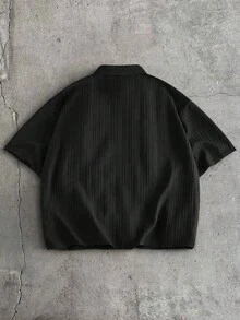 AXEPEAK Men's Letter Embroidery Pattern Single-Breasted Casual Versatile Daily Wear Shirt - Black - View 2
