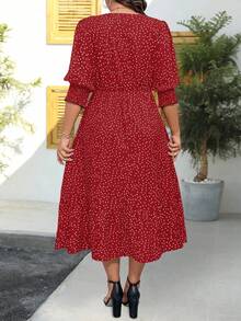 EMERY ROSE 大码女式波点印花短袖连衣裙长款套装 - 紅色 - 查看 2