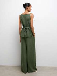 SHEIN Maija Casual Army Green Women's Woven Fabric Waistcoat And Long Pants Set With Pockets - Army Green - View 6
