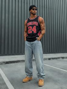 AXEPEAK 男士休闲豹纹字母数字图案背心，夏季 - 黑色 - 查看 9