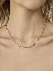 MOTF PREMIUM Dây chuyền vàng PRE GOLD LOVE tinh tế, đính đá màu hồng xanh, nhỏ nhắn, tươi mới. - Nhiều màu - Xem 8