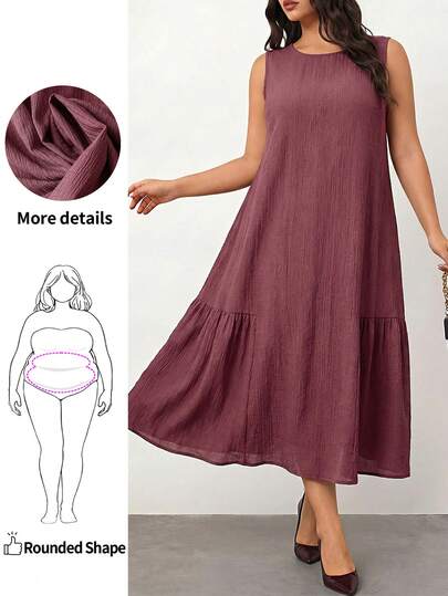 Enliva 大码女装春夏时尚休闲舒适优雅基本款日常百搭修身绿色纹理面料无袖短裙，波西米亚风女装，女士度假装，鼠尾草绿色连衣裙，茶会装，欧洲夏季，女士早午餐装