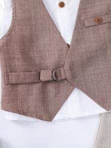 SHEIN Baby Boy Solid Color Single-Breasted Short Sleeve Top, Vest And Shorts Casual Gentleman Suit Set - Multicolor - View 5