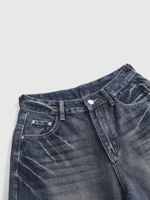 ROMWE Grunge Punk Quần jeans ống rộng cạp siêu thấp in hình cánh chim phong cách Y2K cổ điển dành cho nữ. - Màu xanh lam - Xem 3