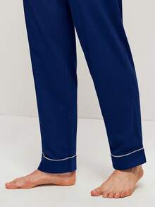 LUVLETTE Spring And Summer Soft 100% Pure Cotton Navy Blue Basic Long Button-Up Top & Pants Pajama Sets For Men Lounge Sets For Men Pants With Pockets Pyjama Cotton Pajamas - Navy Blue - View 7