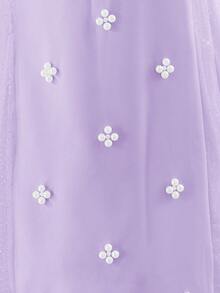 SHEIN Vestido casual de unicolor con cuello Peter Pan y patchwork de malla para niña joven, vestido de fiesta y cóctel para niñas jóvenes, vestidos elegantes, color lavanda para niñas - Púrpura malva - Ver 11