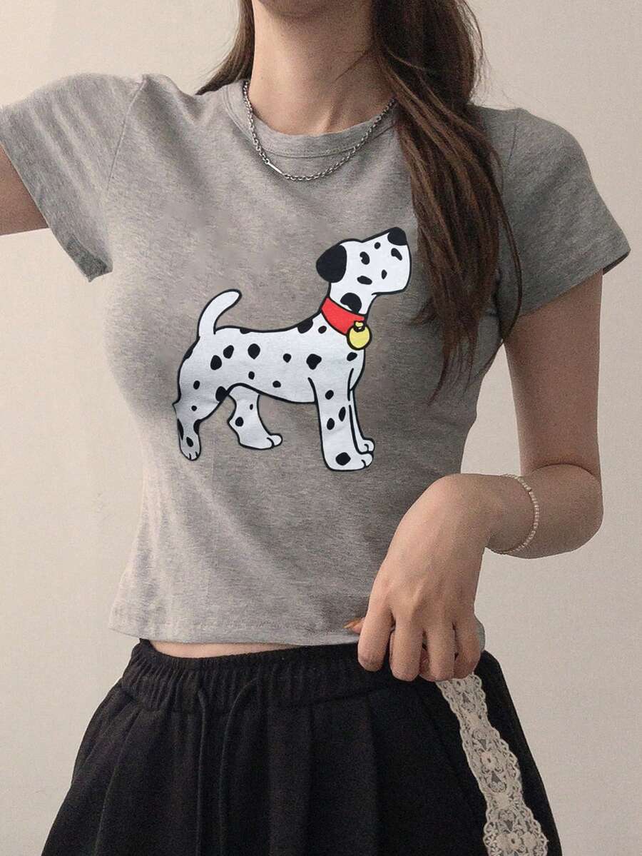 DAZY Camiseta gráfica ajustada para mujer - Gris - Ver 1