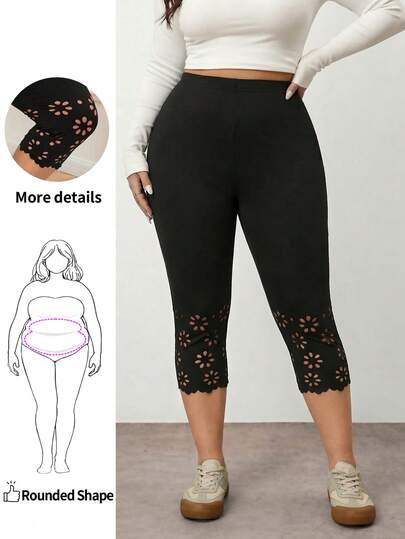 Enliva Plus Size Women's Black Capri Casual Leggings, Simple & Fashionable ,Summer Outfits For Women,Vacation Outfits Woman,Casual Everyday Wear,Spring