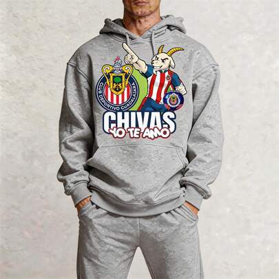 Conjunto de sudadera con capucha y pants, 2 piezas, Chivita, Guadalajara, chiva s, rebaño sagrado. Regular fit, hombre, mujer, con bolsas, cómodo, ligero, casual, elástico ligero, deportivo, para uso diario, para día y noche, fines de semana., Estilo relajado, urbano, Street, vacaciones, básico, primavera, verano, otoño, invierno. a la moda. Mezcla de poliéster, elastano.