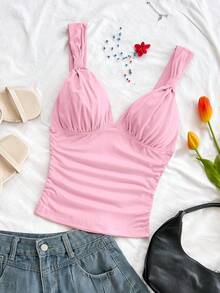 Soleia Áo hai dây màu đỏ trơn, kiểu dáng giản dị, lãng mạn, thích hợp cho kỳ nghỉ Giáng sinh, Ngày lễ tình nhân và Năm mới. - Hồng - Xem 4