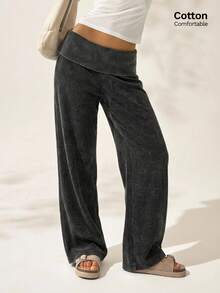 Easelle 女士休闲黑色植绒腰部运动裤 - 黑色 - 查看 1