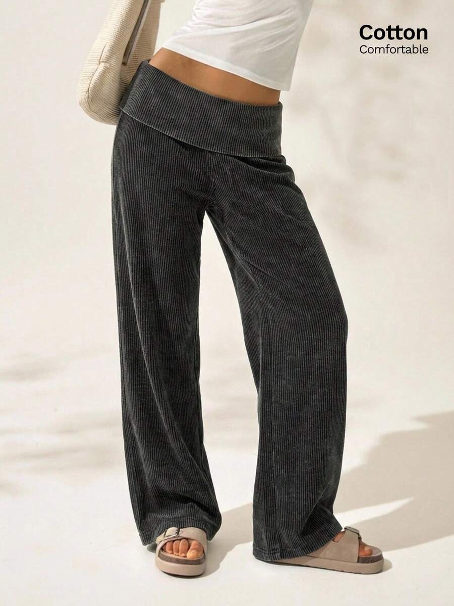 Easelle 女士休闲黑色植绒腰部运动裤 - 黑色 - 查看 1