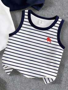 SHEIN Young Boys 3pcs/Set Classic Striped Casual Sleeveless Vest, Loose Comfortable All-Match Undershirt, Suitable For Spring And Summer - Multicolor - View 5