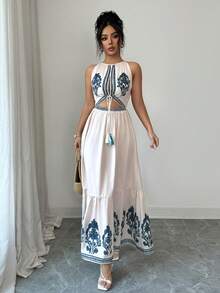 Elenzga Women's Ruched Hollow-Out Dress, Fashionable For Vacation & Travel - Multicolor - View 4