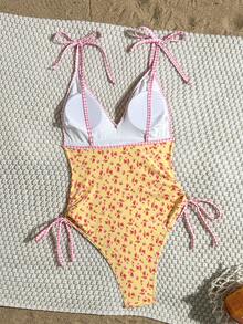 Swim Mod Women's Spaghetti Strap Tie-Up Tropical Print One-Piece Swimsuit - Multicolor - View 3