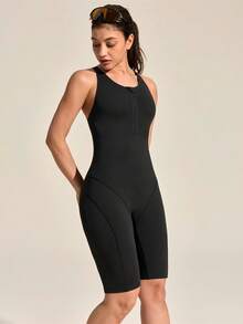 Exploreva Women's Solid Color Backless Sleeveless Fitted Outdoor Romper Gym Jumpsuit Open Back Backless Yoga Jumpsuit - Black - View 5