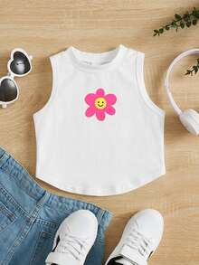 SHEIN 年轻女孩印花针织休闲背心 - 白色 - 查看 1