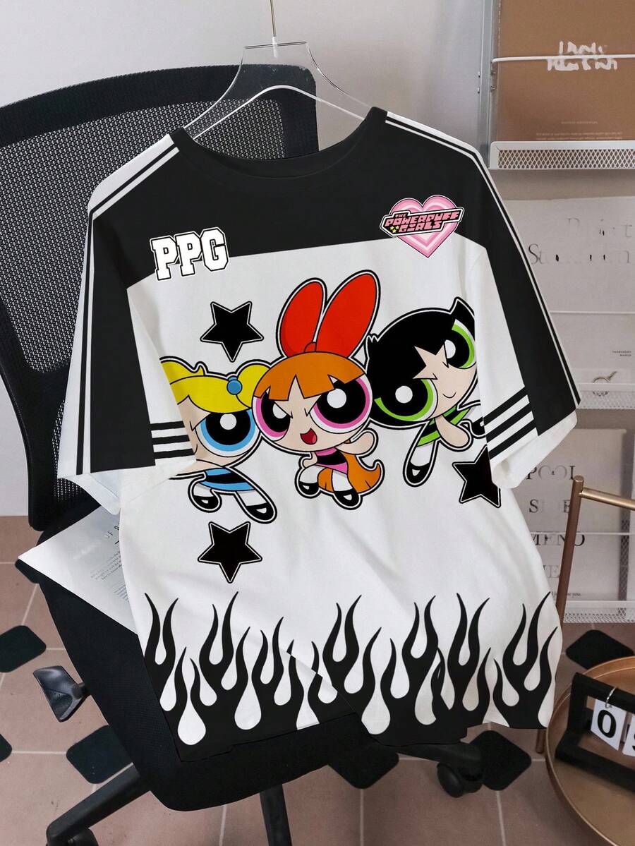 THE POWERPUFF GIRLS X SHEIN 男士圆领短袖休闲百搭T恤 - - 白色 - 查看 1