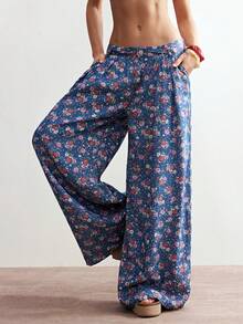 Bohemela Women's Casual Printed Loose Wide-Leg Pants - Blue - View 5