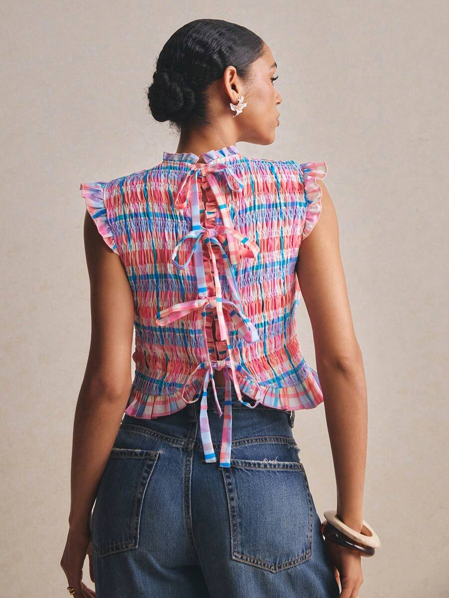 Poéselle 女士度假条纹荷叶边下摆休闲衬衫