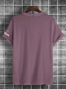 Manfinity Roughcore Men's Letter Print Round Neck Short Sleeve Casual T-Shirt - Purple - View 2