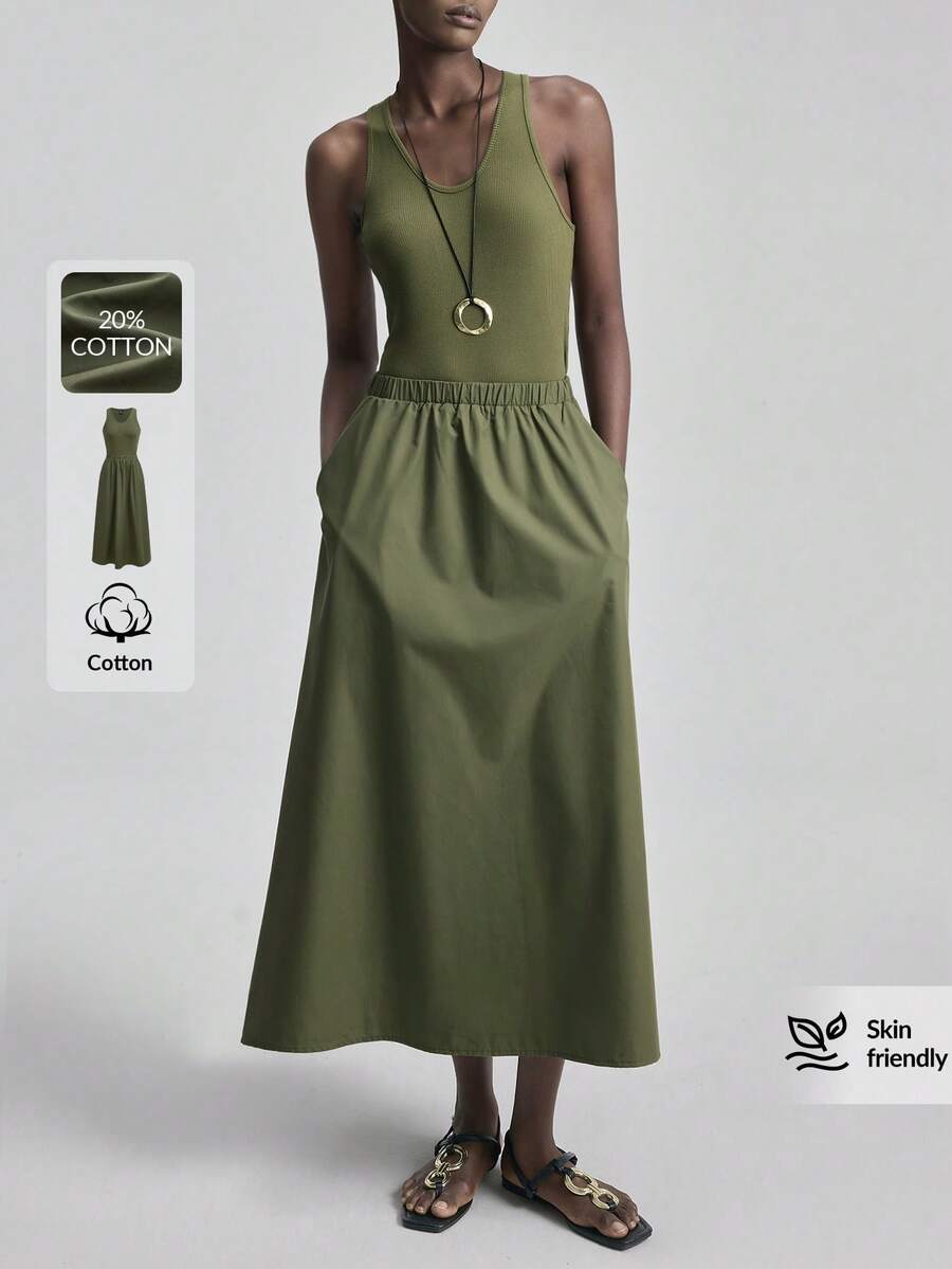 Ontre 女士无袖绿色拼接二合一连衣裙，优雅婚礼宾客之选，简约浪漫法式风，奢华都市时尚商务休闲办公装，低调复古高端，都市通勤高品质机场邮轮必备单品，百搭季节性婚礼系列连衣裙 - 綠色 - 查看 1