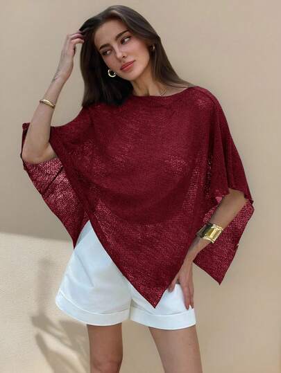 Aloruh New Fashionable Apricot Versatile Knitted Jacquard Hollow-Out One-Piece Halter Neck Shawl Collar Multiwear Vacation Style Lightweight Cover Up Shawl Top