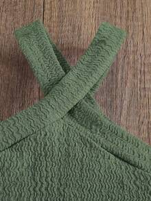 Emery Rose Kids Emery Rose Kids Young Girl Knitted Solid Color Sleeveless Top And Shorts 2 Pieces Set Girls Sage Green Outfit Linen Two Piece Set Mint Green Two Piece Set Little Girl,Kids - Army Green - View 5