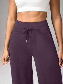 SHEIN Sports 女士运动瑜伽交叉腰带字母印花喇叭裤 - 紫色 - 查看 5