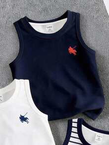 SHEIN Young Boys 3pcs/Set Classic Striped Casual Sleeveless Vest, Loose Comfortable All-Match Undershirt, Suitable For Spring And Summer - Multicolor - View 3